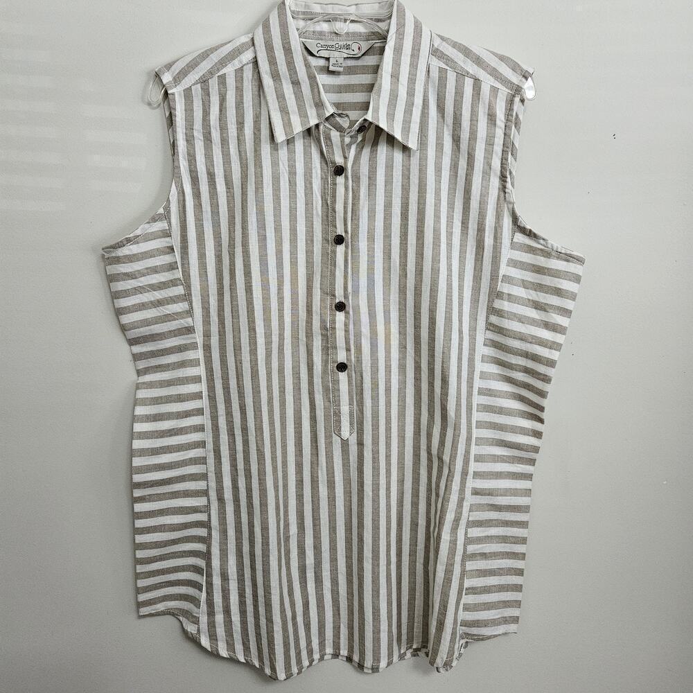 Canyon Guide Outfitters Sleeveless Tan Striped Button Down Linen Look Size L